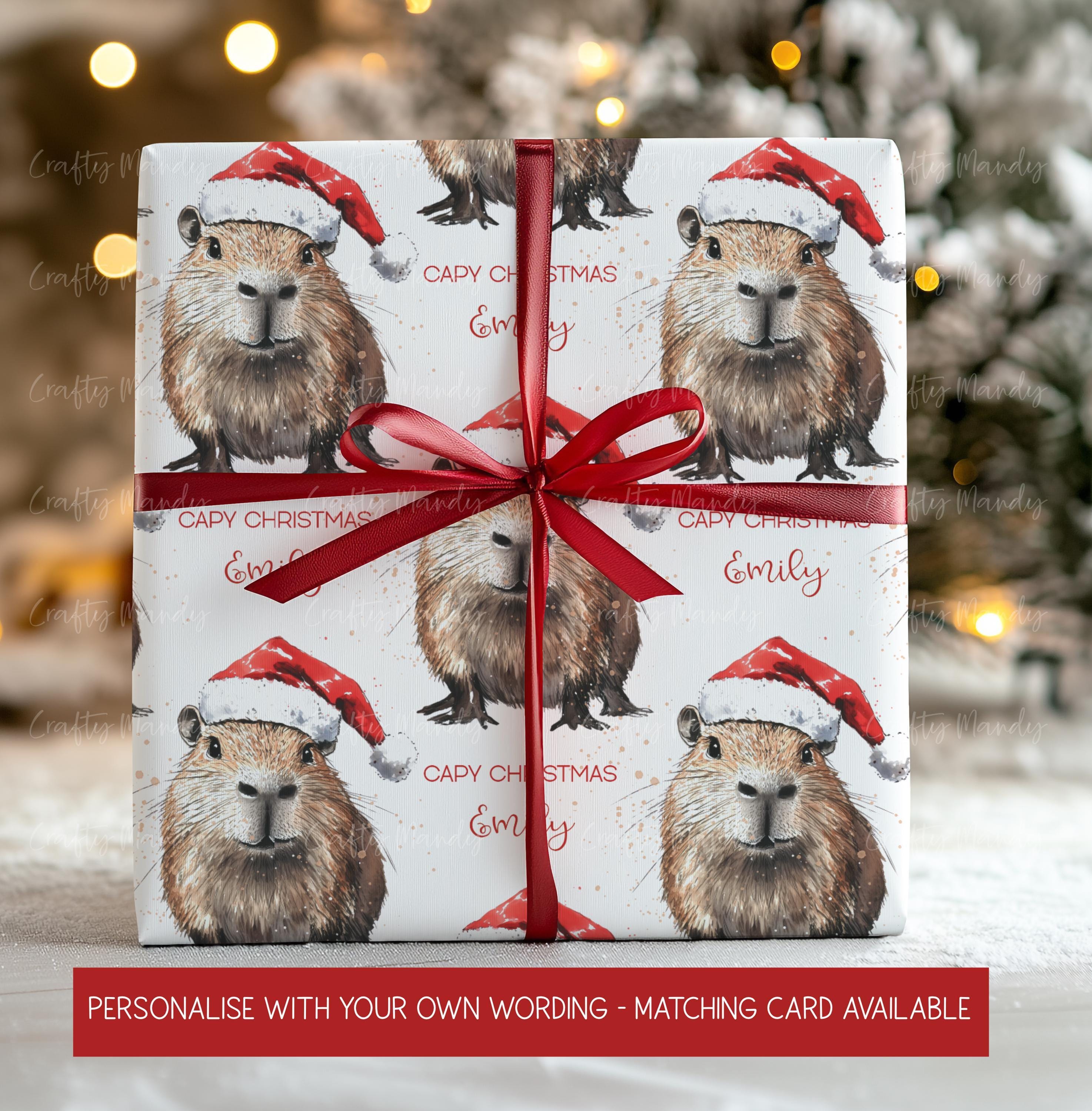Personalised Capybara Christmas Wrapping Paper for Boys and Girls, Santa Hat Capybara Gift Wrap for Son, Daughter, Grandson, Granddaughter product image