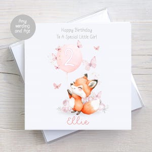 Carte d'anniversaire personnalisée avec renard mignon pour fille, carte d'anniversaire avec renard, petite-fille, fille, nièce, filleule, filles