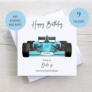 Carte d'anniversaire personnalisée course automobile, carte de sport automobile, carte d'anniversaire pour lui