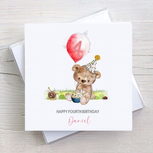 Carte d'anniversaire personnalisée pour fille, fils, petite-fille, petit-fils, carte d'ours en peluche, 1er 2e 3e 4e 5e anniversaire, tout âge et toute formulation
