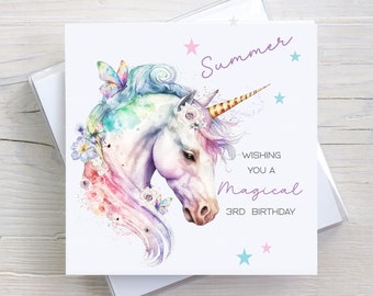 Rainbow Unicorn Birthday Card, Magical Birthday, Personalised Card for Daughter, Granddaughter, Girls Birthday, for Her