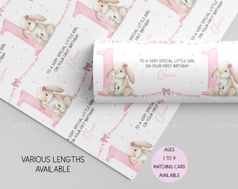 Personalised Bunny Birthday Gift Wrap, Girls Wrapping Paper, Special Daughter, Granddaughter, Niece, Girl, Ages 1 to 9