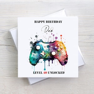 Carte d'anniversaire personnalisée pour joueur, niveau débloqué, légende du jeu, carte d'âge, carte de contrôleur de jeu pour fils, petit-fils, père, frère