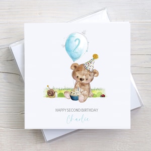 Carte d'anniversaire personnalisée pour fille, fils, petite-fille, petit-fils, carte d'ours en peluche, 1er 2e 3e 4e 5e anniversaire, tout âge et toute formulation