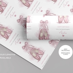 Personalised Ballet Shoes Gift Wrap For Girls, Ballet Wrapping Paper, Daughter, Granddaughter, For Her, Matching Card