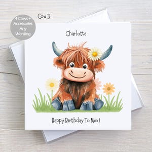 Personalised Highland Cow Card for Granddaughter, Niece, Daughter, Goddaughter, Friend, Her, Cow Lover, Highland Coo Card