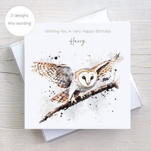 Carte d'anniversaire personnalisée, carte d'anniversaire de chouette effraie des cloches pour lui, fils, papa, grand-père, amoureux des oiseaux, anniversaire de janvier