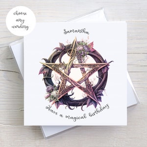 Carte d'anniversaire pour sorcière, pentagramme personnalisé, anniversaire de sorcière, wicca, carte pentagramme