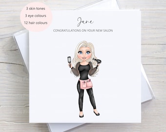 Personalised Hairdresser Card, Birthday, New Salon, Congratulations, Any Wording, Custom Characters, Hair Stylist Birthday
