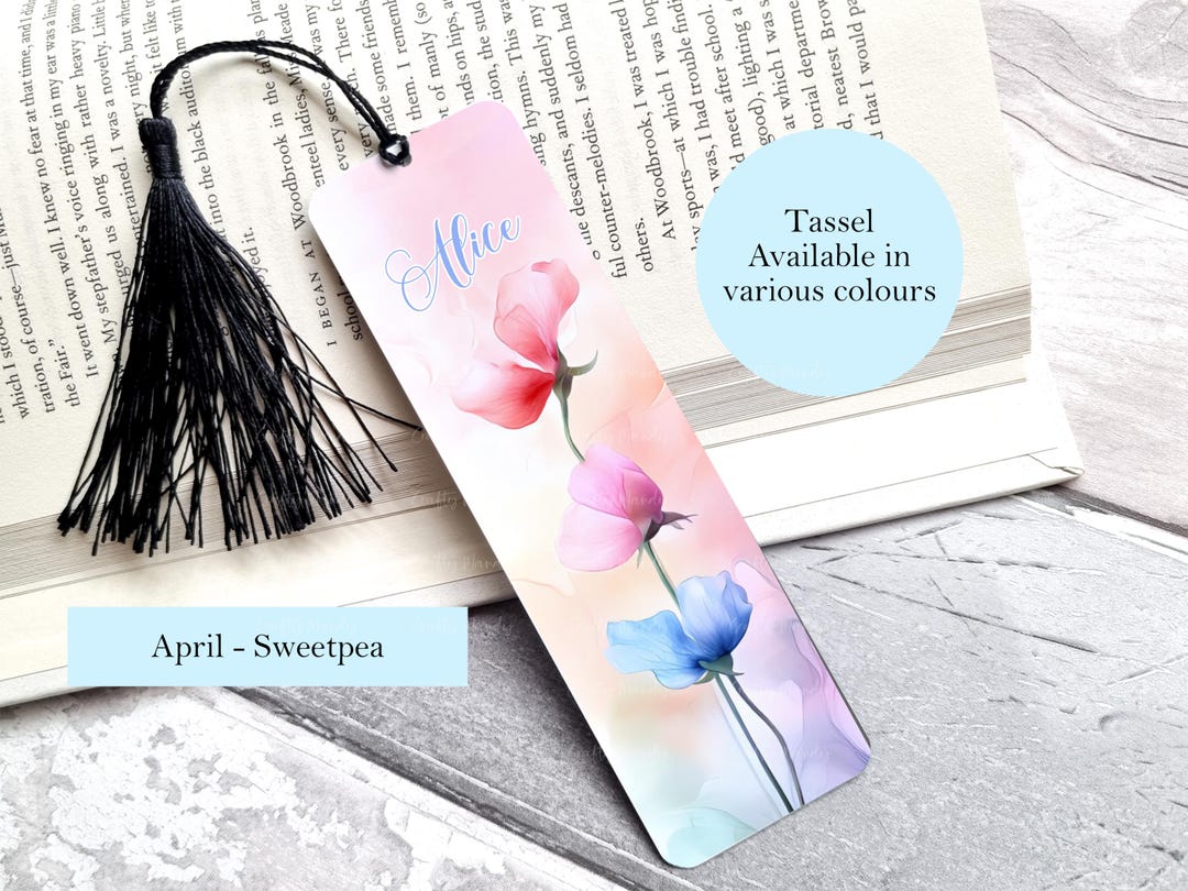 Birth Month Flower Bookmark, Sweetpea, April Birthday, Personalised ...