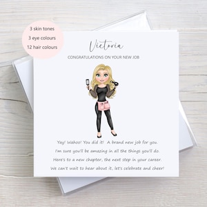 Carte Nouveau travail de coiffeur, Nouveau salon, Carte personnalisée, Personnages personnalisés, Anniversaire de coiffeur