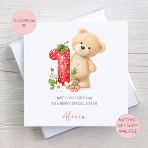 Personalised First Birthday Card for Girls, Berry First Birthday Card for Granddaughter, Daughter, Niece, Baby Sister, Girls Any Wording