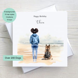 Carte d'anniversaire pour amoureux des chiens, créez votre propre carte personnalisée, carte d'anniversaire personnalisée pour fille et son chien, carte de promeneur de chien