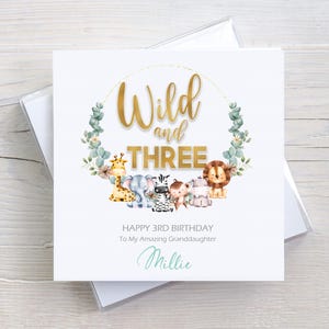 Carte d'anniversaire Safari personnalisée pour fille et garçon, un sauvage, deux sauvages, un sauvage et trois, carte pour fille, petite-fille, fils, petit-fils