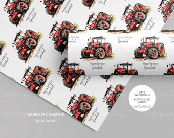 Personalised Tractor Gift Wrap, Red Tractor Wrapping Paper for Him, Dad, Son, Grandad, Friend, Farmer, Tractor Driver, Matching Card