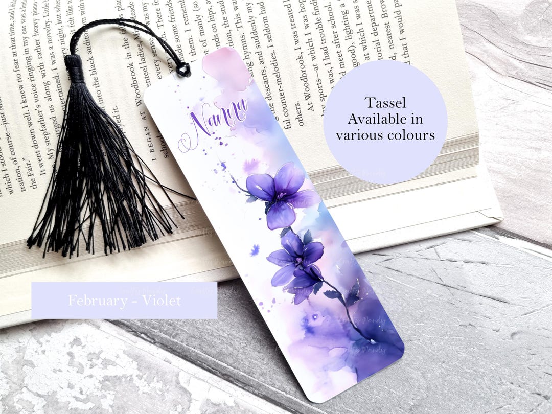 Birth Month Flower Bookmark, Violet, February Birthday, Personalised