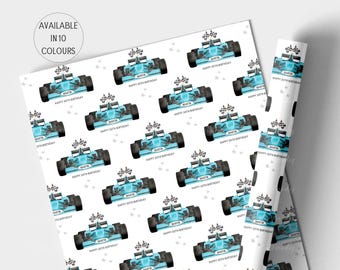 Personalised Racing Car Gift Wrap, Motor Sport Birthday Paper, 9 Colours