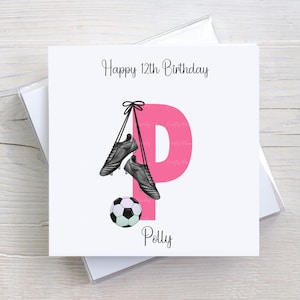 Carte d'anniversaire personnalisée, carte initiale de chaussures de football, fille, petite-fille, soeur, amie, pour elle