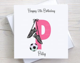 Personalised Birthday Card, Football Boots Initial Card, Daughter, Granddaughter, Sister, Friend, For Her