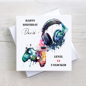 Carte d'anniversaire personnalisée pour joueur, niveau débloqué, légende du jeu, carte d'âge, carte de contrôleur de jeu
