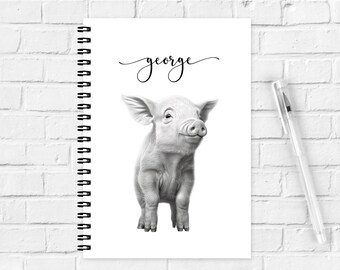 Personalised A5 Sketchy Piglet Notebook, Pig Gift, Matching Bookmark Gift
