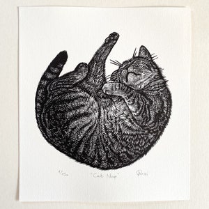 Cat Nap original linocut print image 1