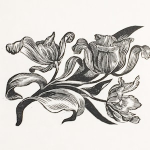 Bunch Of Tulips original wood engraving print