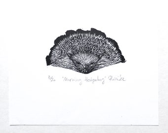 Morning Hedgehog wood engraving hand made print
