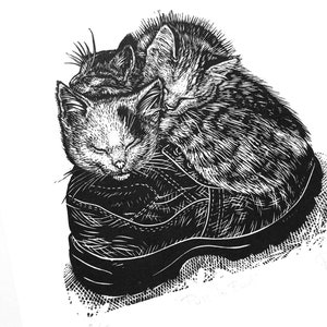 Puss in boot original linocut print handmade art cat lovers funny cat art image 2