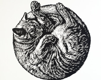 Bella The Cat original linocut print