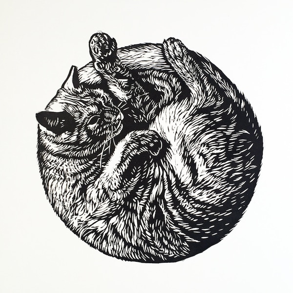 Bella The Cat original linocut print