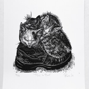 Le chat botté linogravure originale impression art fait à la main amoureux des chats art drôle de chat image 3