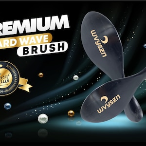 Può includere: Due spazzole per capelli nere a onda dura con scritta dorata "UZYSSW" su sfondo nero con glitter bianco e dorato.