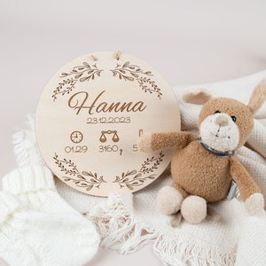 Targhetta con date di nascita, targa nascita in legno, cartello in legno, targhetta, idea regalo per la nascita di un bambino