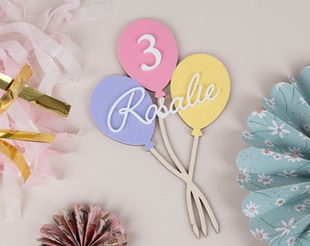 Cake topper balloons, colorful toppers with names made of acrylic, pastel plexiglass cake toppers, cake toppers, children's cake decorations