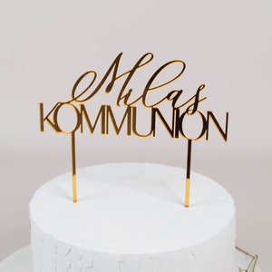 Caketopper mirror acrylic gold communion personalized, cake topper holy communion, cake topper, cake topper image 1