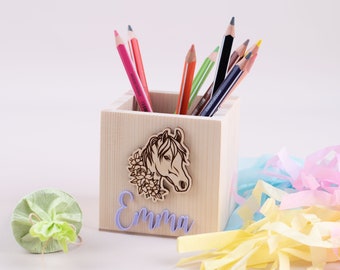 Personalized wooden horse pencil cup, pencil holder, horse girl