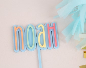 Cake topper with name made of acrylic, colorful cake topper, pastel plexiglass cake topper, cake topper, children's cake decoration