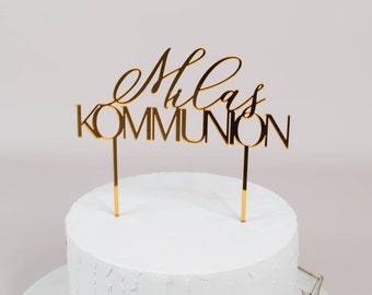 Caketopper Spiegel Acryl Gold  - Kommunion  personalisiert , Cake Topper Heilige Kommunion  , Tortenstecker, Kuchentopper