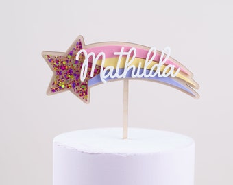 Cake Topper bunte Sternschnuppe ,Erste Geburtstag ,  Cake Topper Stern mit Glitzer, Kuchentopper mit Namen, Mädchen Geburtstag , Schulkind