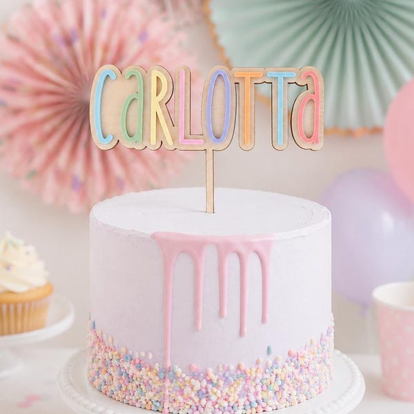 Cake Topper mit Namen aus Acryl , Bunte Cake topper , Pastel Plexiglass   Tortenstecker , Kuchenstecker , Kinder Tortendeko