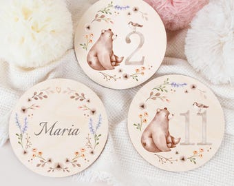 Meilensteinkarten aus Holz, Meilensteine Baby, Geschenk zur Geburt ,Meilensteine Holzscheiben ,Geschenk für Schwangere, Newborn