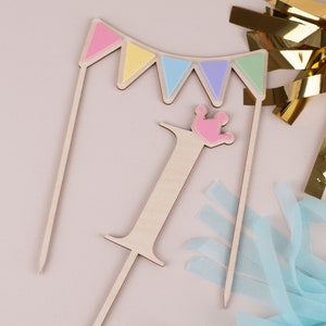 Cake Topper Number with Crown + Pennant Chain, Cake Topper, Cake Topper First Birthday, Cake Decoration