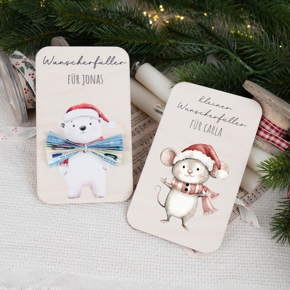 Geldgeschenk  Kinder, Wunscherfüller, Geld Geschenk Weihnachten, Geldverpackung mit Namen, Geld Geschenk, Geld schenken baby