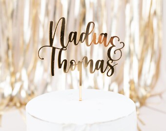 Cake Topper Hochzeit Gold ,Hochzeitstorte  , Tortenstecker mit Wunschnamen, Verlobung Topper ,  Personalisierter Tortenstecker