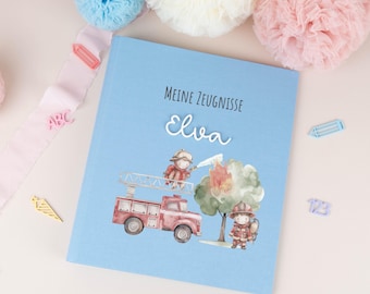 Personalized fire department report card folder, back-to-school gift for a boy, schoolchild, ring binder with name A4, school cone gift