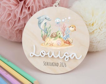 School cone ornament underwater world for girls, school cone ornament for boys, back-to-school gift, ornament with name, dolphin, turtle