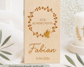 Personalized money gift box for First Communion, wooden box with engraving & acrylic cross, money gift for Baptism, First Communion, Confirmation