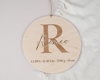 Plaque nominative avec dates de naissance en bois, signe de naissance, panneau en bois, idée cadeau pour la naissance d'un bébé