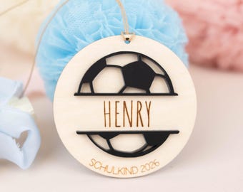 Personalized school cone charm with football design, back-to-school gift for a boy with his name, schoolchild 2026 name tag for school cone